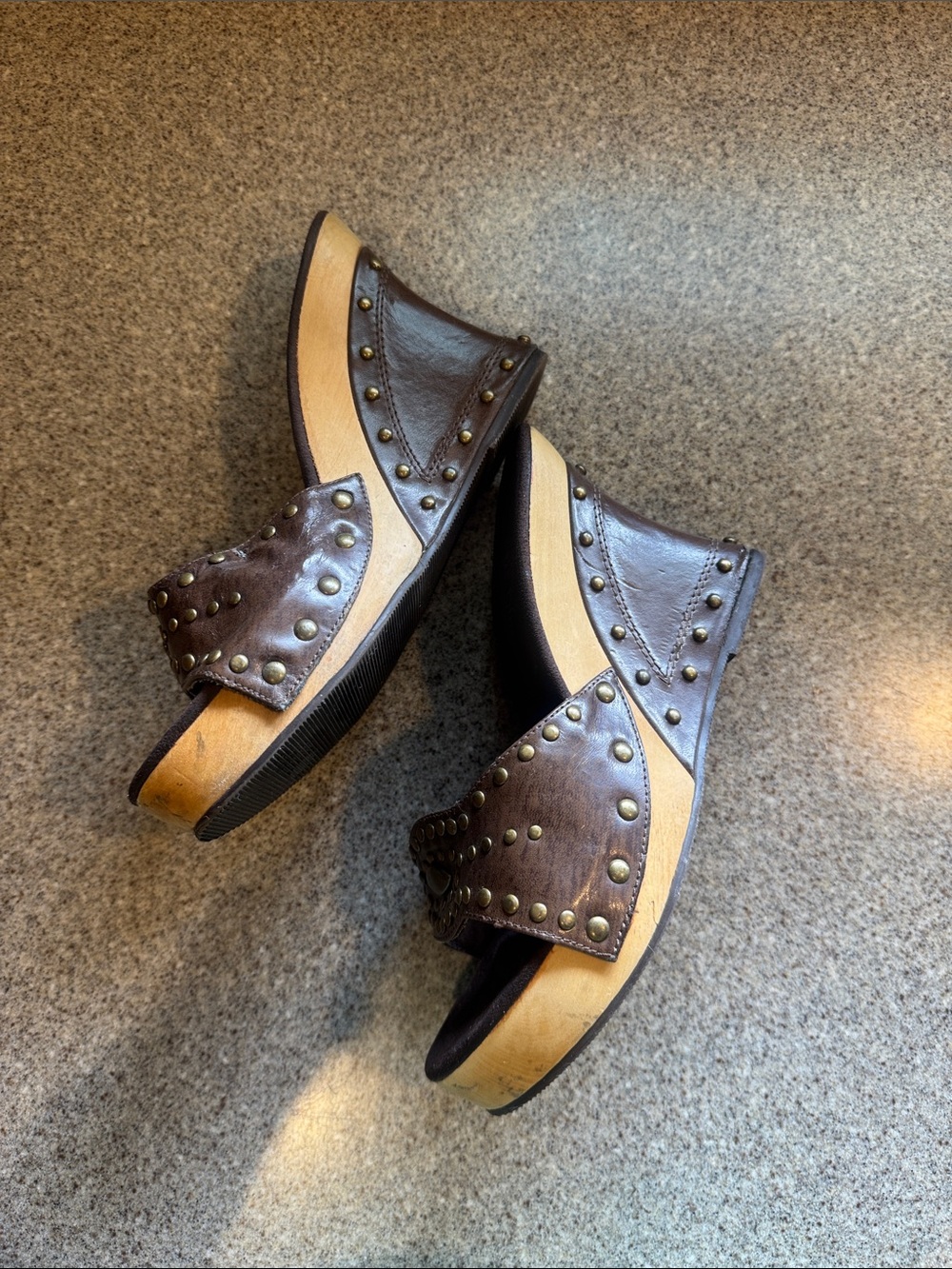 Paris Blues Brown Studded Slide Mules - Picture 2 of 5